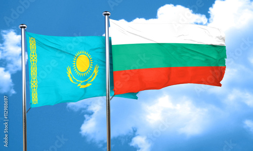 Kazakhstan flag with Bulgaria flag  3D rendering
