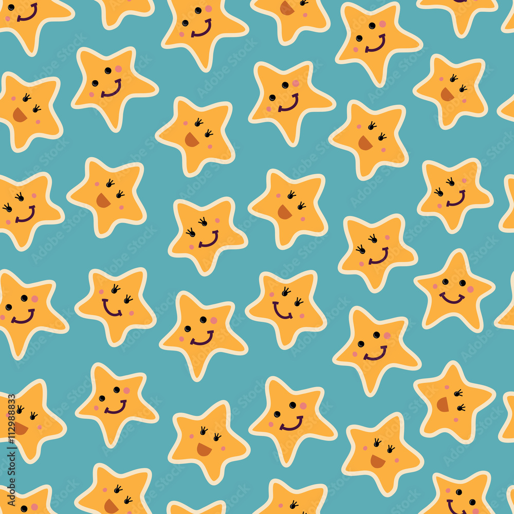 pattern of fun cartoon stars with smiling faces