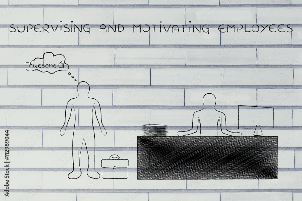 supervising & motivating employees, boss happy with worker