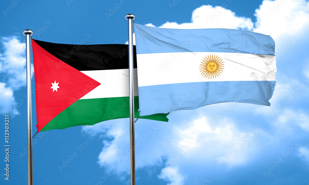 Jordan flag with Argentine flag, 3D rendering Jordan flag with Argentine flag, 3D rendering
