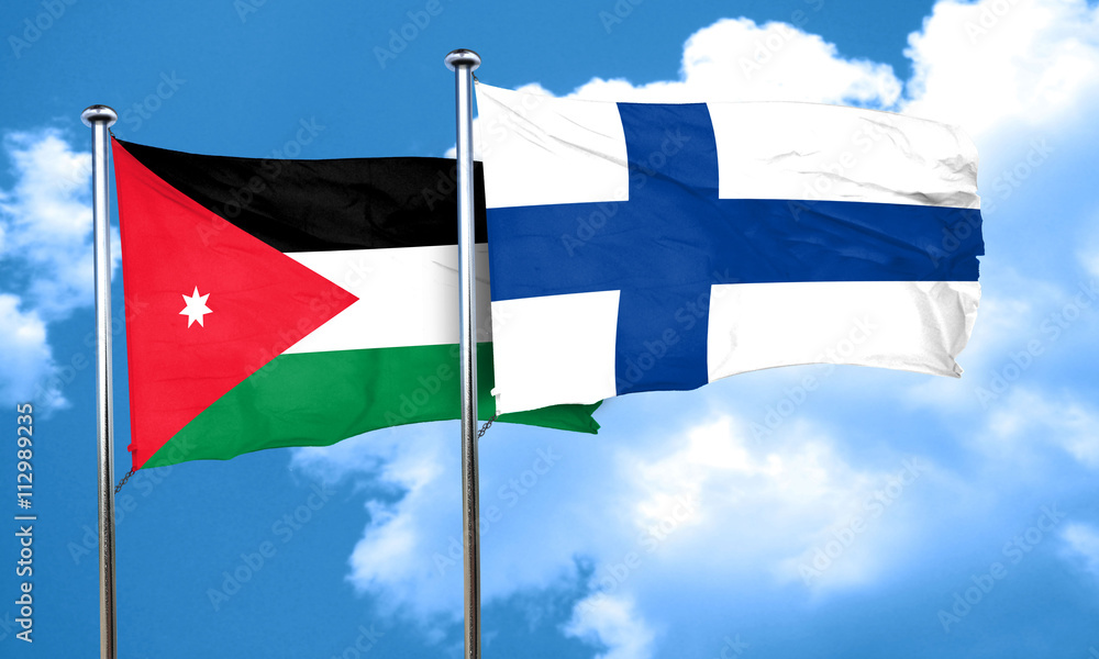 Jordan flag with Finland flag, 3D rendering