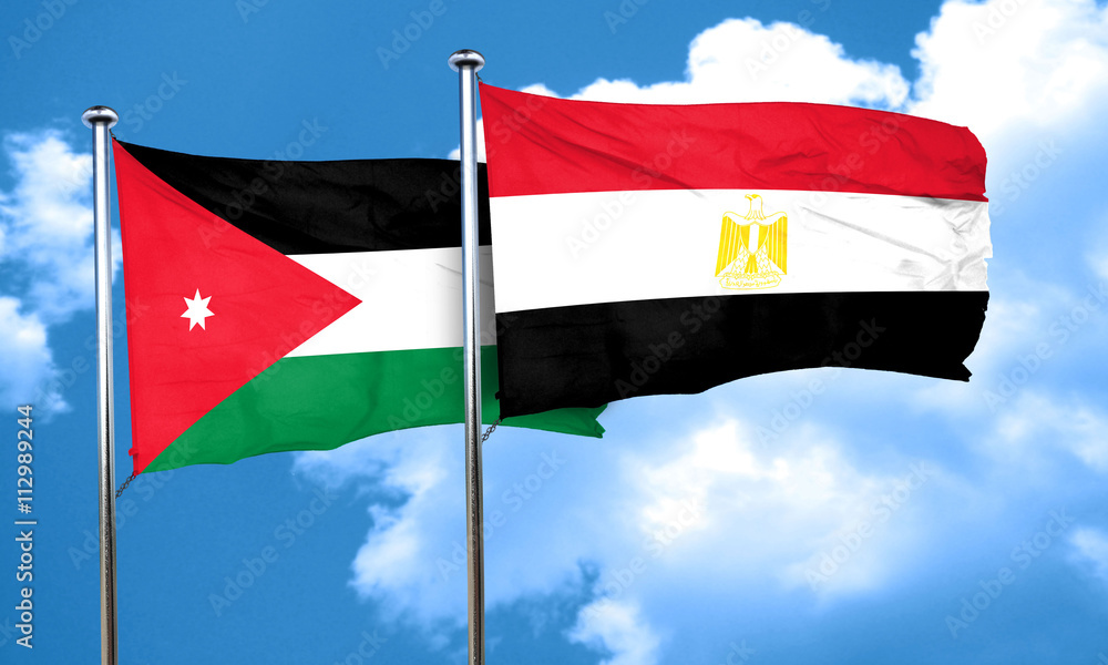 Jordan flag with egypt flag, 3D rendering Jordan flag with egypt flag, 3D rendering