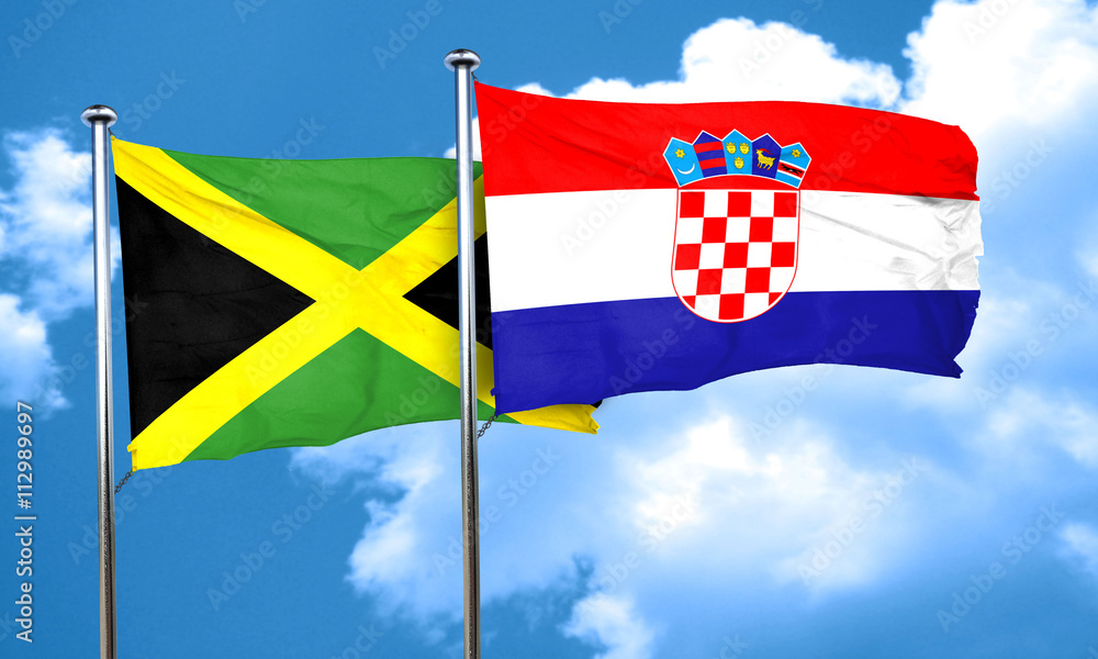 Jamaica flag with Croatia flag, 3D rendering Jamaica flag with Croatia flag, 3D rendering
