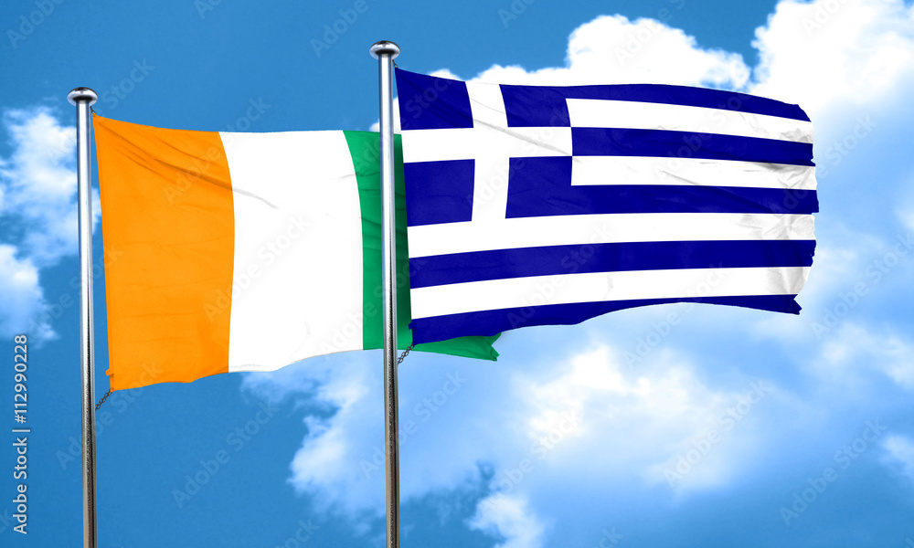 Fototapeta premium Ivory coast flag with Greece flag, 3D rendering