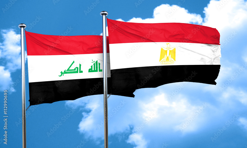 Iraq flag with egypt flag, 3D rendering Iraq flag with egypt flag, 3D rendering