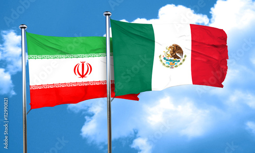 iran flag with Mexico flag, 3D rendering