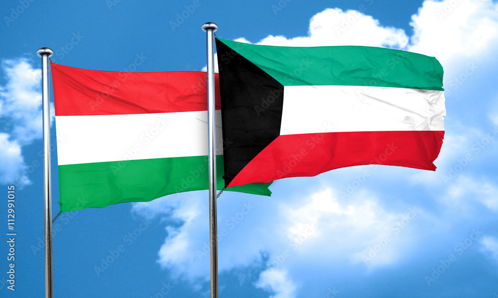 Hungary flag with Kuwait flag, 3D rendering Hungary flag with Kuwait flag, 3D rendering