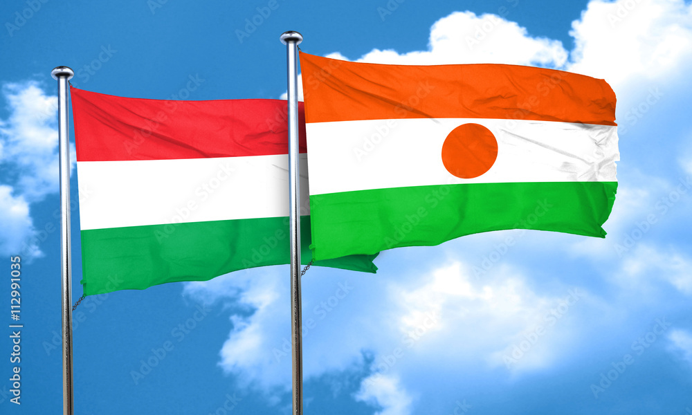 Hungary flag with Niger flag, 3D rendering Hungary flag with Niger flag, 3D rendering