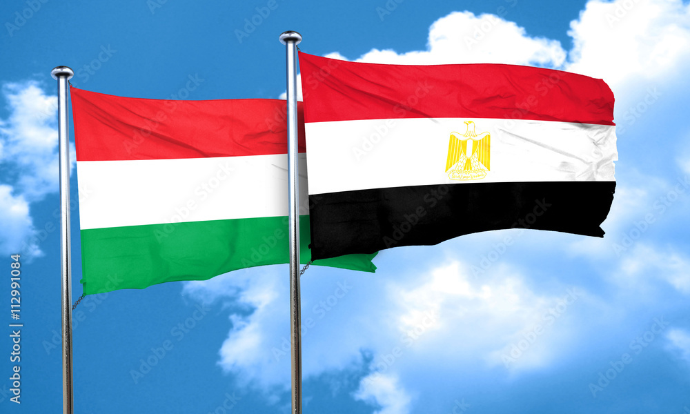 Hungary flag with egypt flag, 3D rendering Hungary flag with egypt flag, 3D rendering
