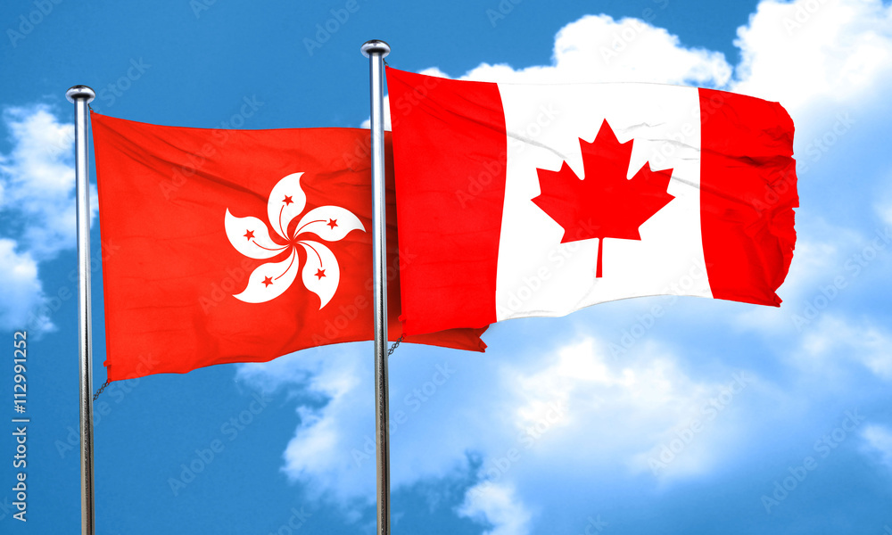 hong kong flag with Canada flag, 3D rendering hong kong flag with Canada flag, 3D rendering