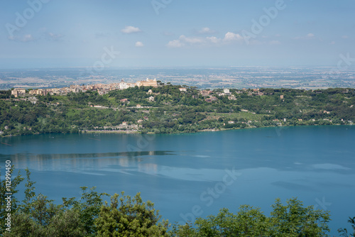 Panoramic view of Castel Gandolfo town and the Albano Lake, Italy