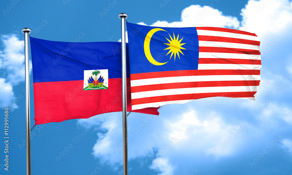 Haiti flag with Malaysia flag, 3D rendering Haiti flag with Malaysia flag, 3D rendering