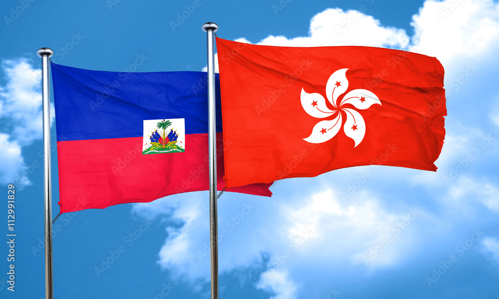 Haiti flag with Hong Kong flag, 3D rendering Haiti flag with Hong Kong flag, 3D rendering