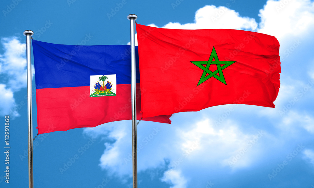 Haiti flag with Morocco flag, 3D rendering Haiti flag with Morocco flag, 3D rendering