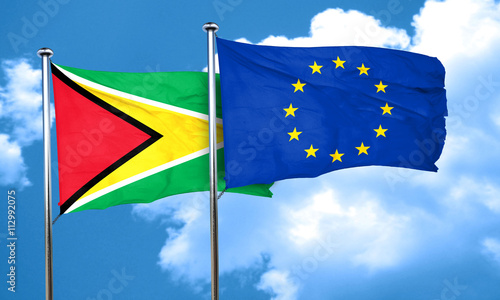 Guyana flag with european union flag, 3D rendering