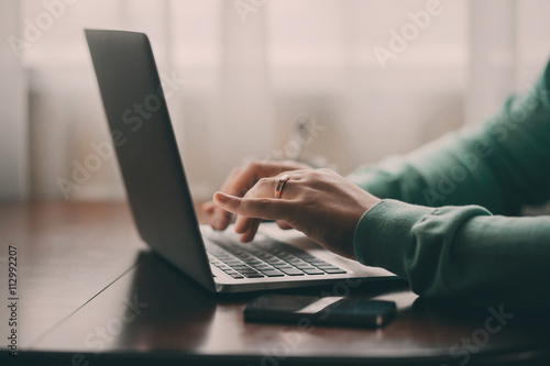 Man hands working on laptop