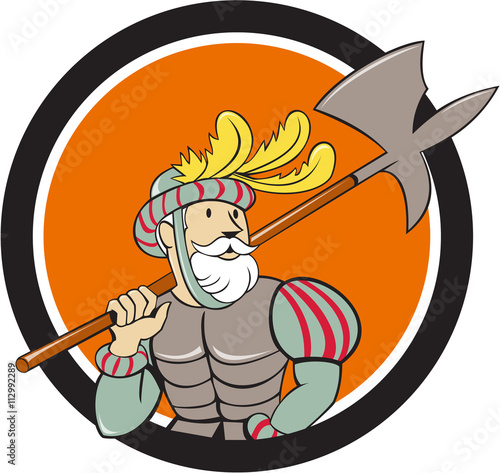 Spanish Conquistador Ax Sword Circle Cartoon