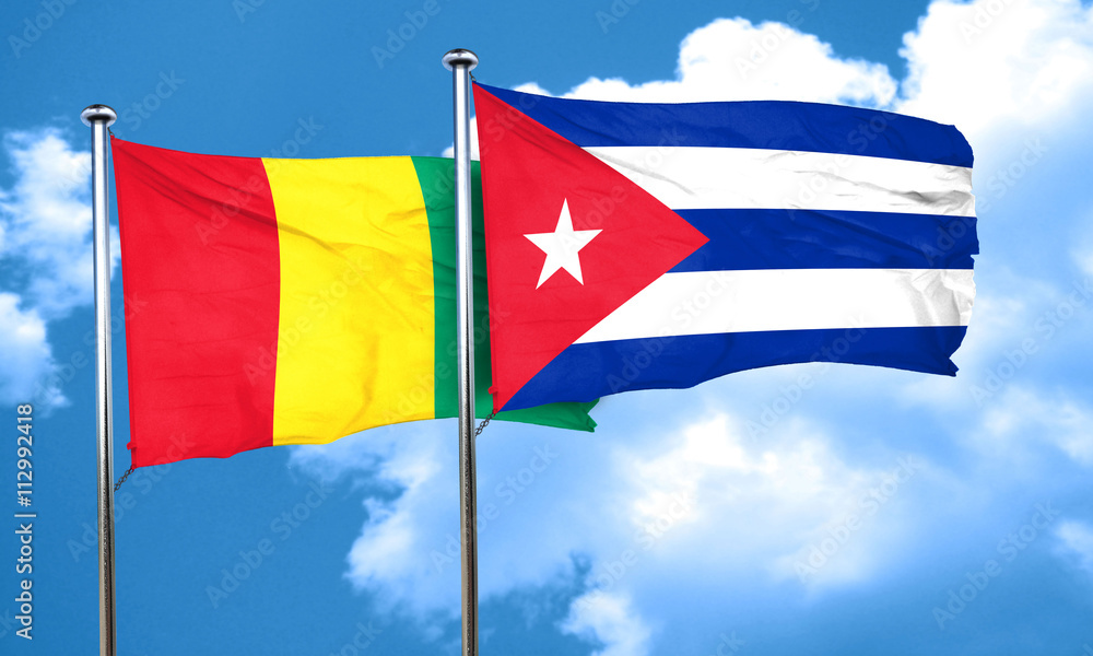 Guinea flag with cuba flag, 3D rendering Guinea flag with cuba flag, 3D rendering