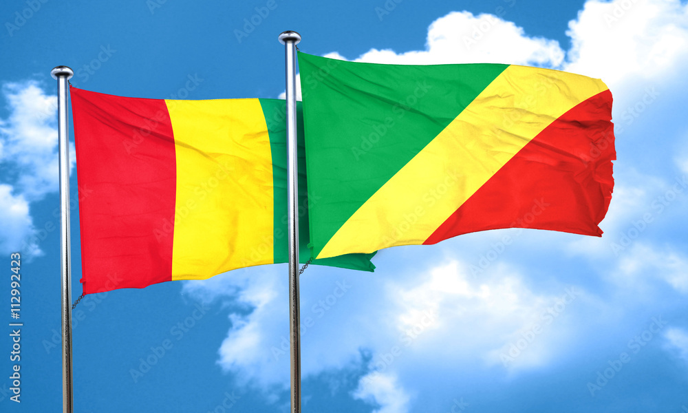 Guinea flag with congo flag, 3D rendering Guinea flag with congo flag, 3D rendering