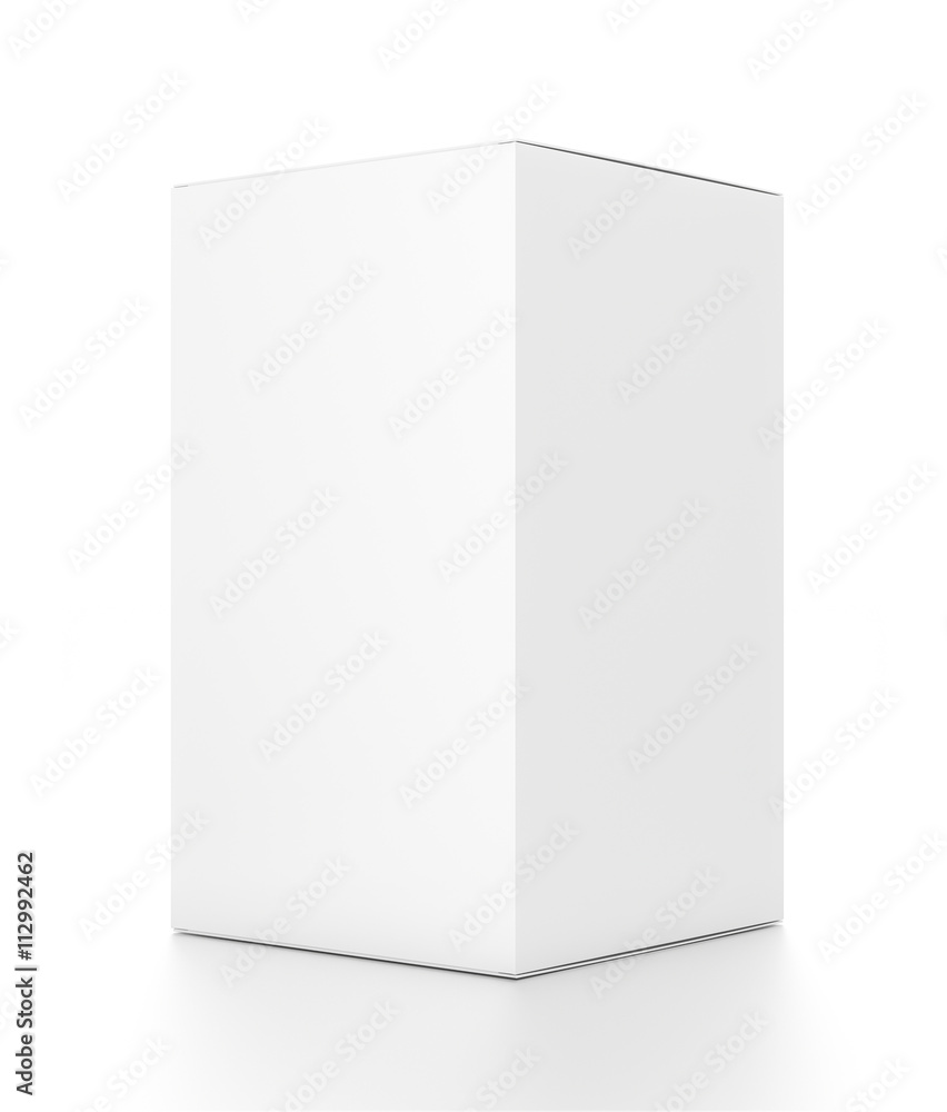 White tall vertical rectangle blank box from side angle.