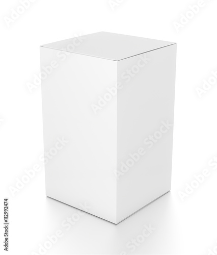 White vertical rectangle blank box from top side angle. © Mockup Cake