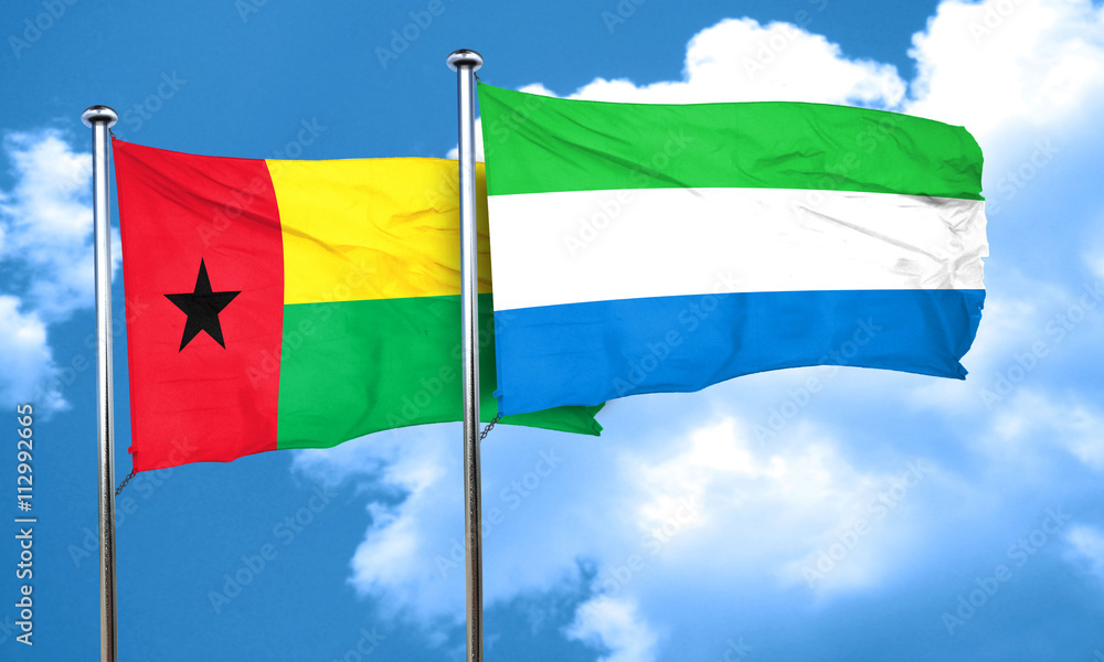 Guinea bissau flag with Sierra Leone flag, 3D rendering Guinea bissau flag with Sierra Leone flag, 3D rendering