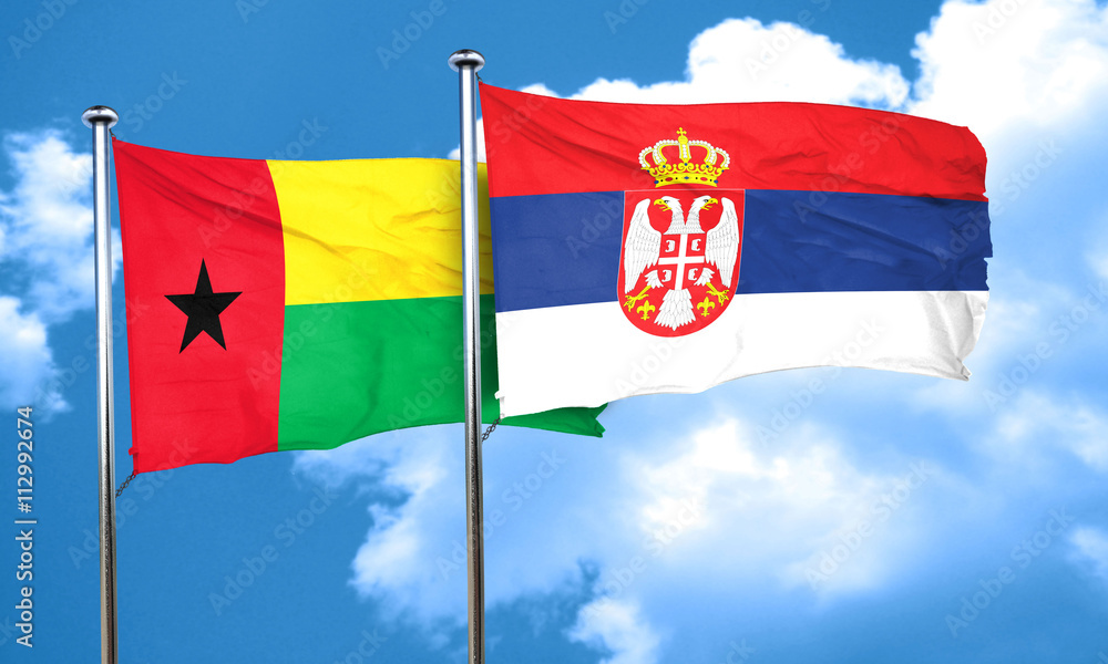 Guinea bissau flag with Serbia flag, 3D rendering Guinea bissau flag with Serbia flag, 3D rendering