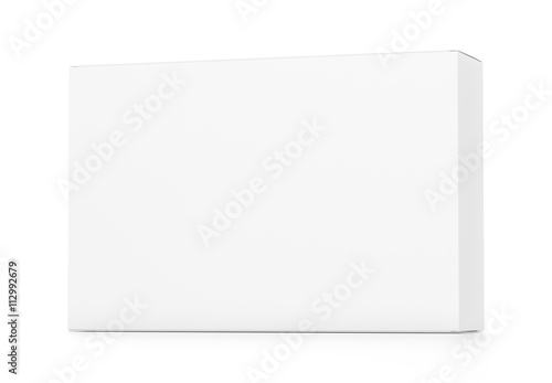 White wide horizontal rectangle box from front far side angle. © Mockup Cake