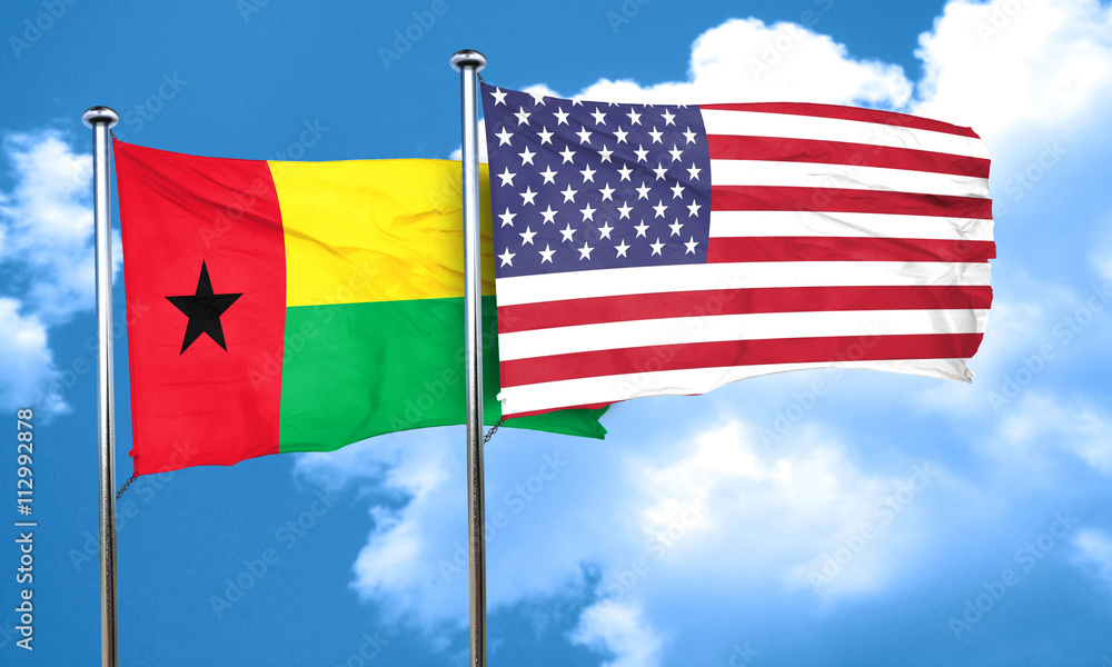 Guinea bissau flag with American flag, 3D rendering Guinea bissau flag with American flag, 3D rendering
