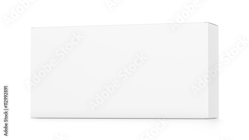 White wide horizontal rectangle box from front far side angle. © Mockup Cake