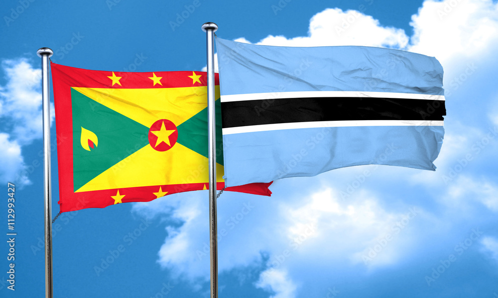 Grenada flag with Botswana flag, 3D rendering Grenada flag with Botswana flag, 3D rendering