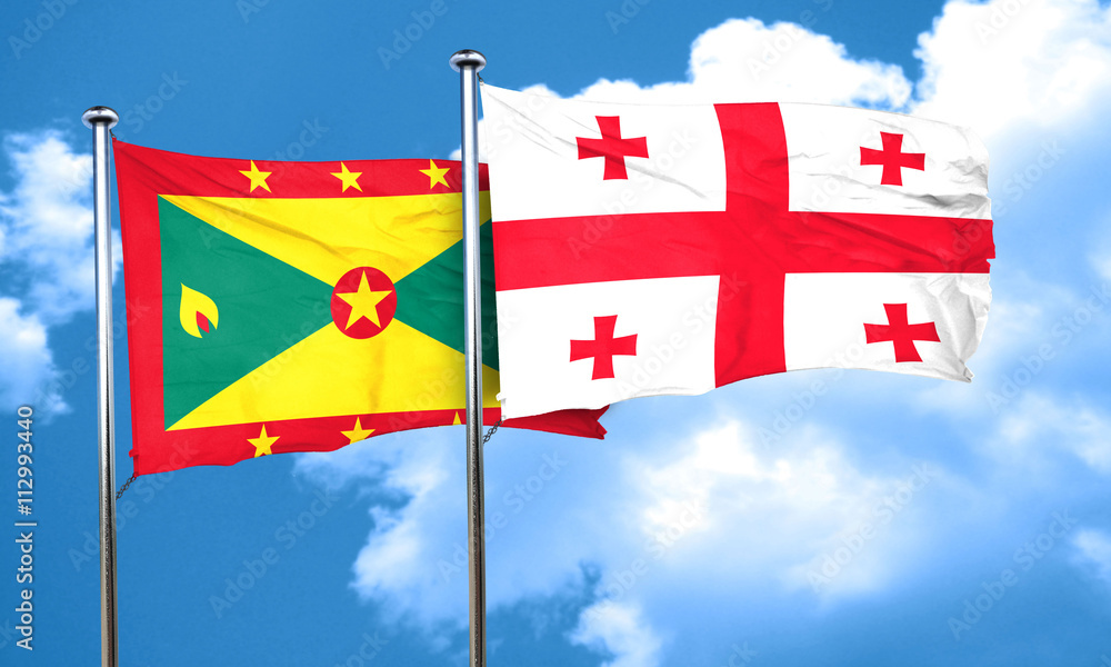 Grenada flag with Georgia flag, 3D rendering