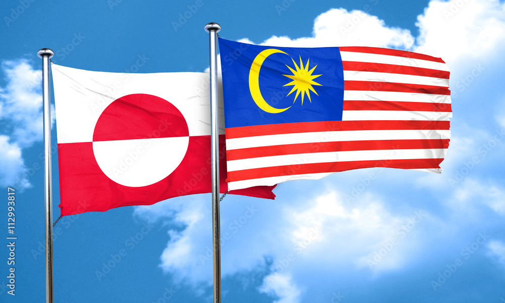 greenland flag with Malaysia flag, 3D rendering greenland flag with Malaysia flag, 3D rendering