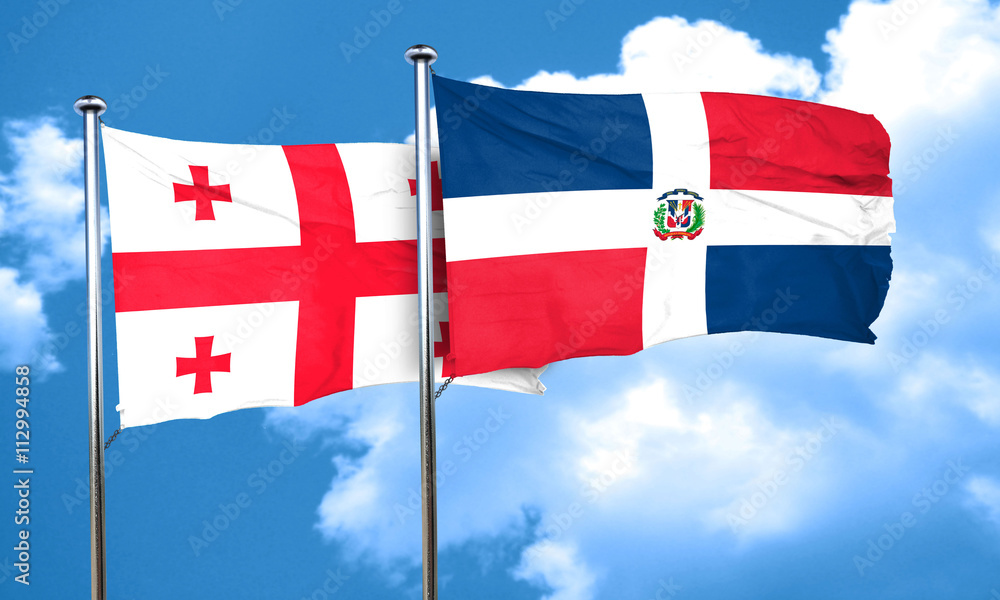 Georgia flag with Dominican Republic flag, 3D rendering