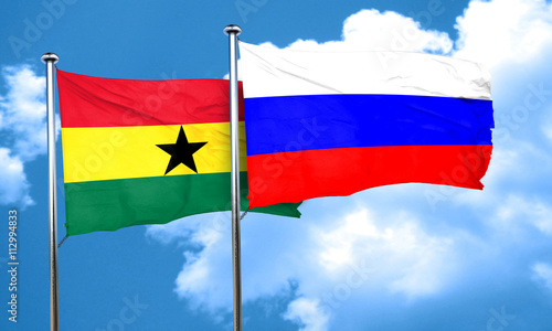 Obraz na płótnie Ghana flag with Russia flag, 3D rendering