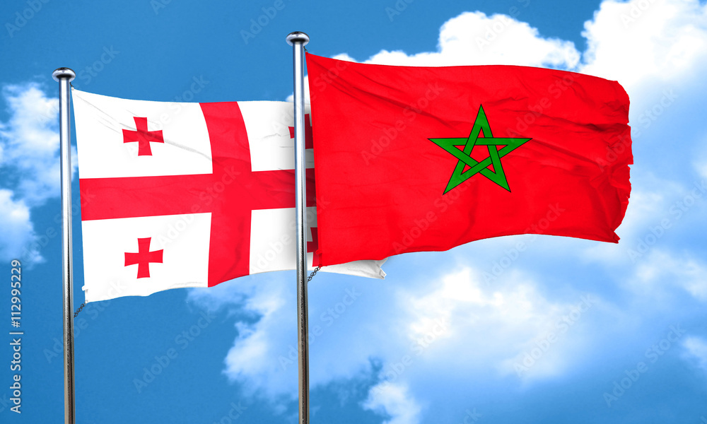 Georgia flag with Morocco flag, 3D rendering