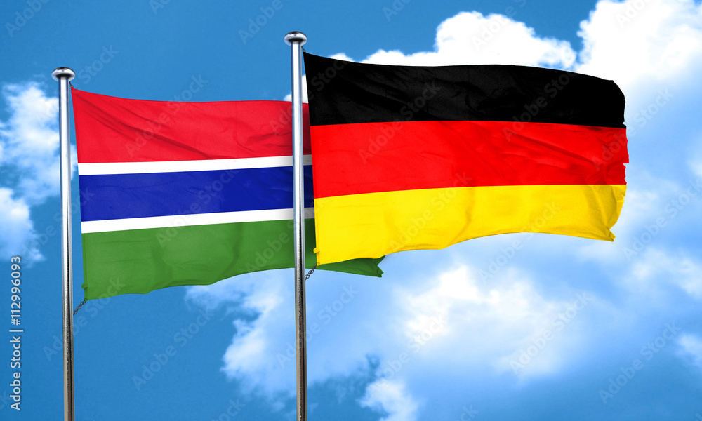 Gambia flag with Germany flag, 3D rendering Gambia flag with Germany flag, 3D rendering