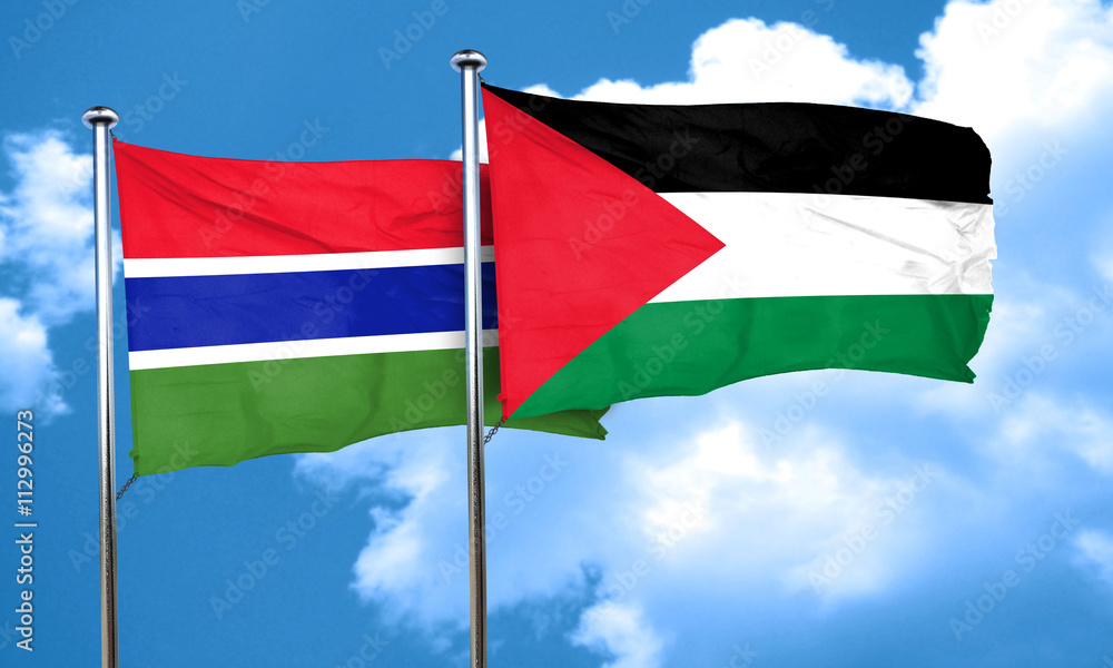 Gambia flag with Palestine flag, 3D rendering Gambia flag with Palestine flag, 3D rendering
