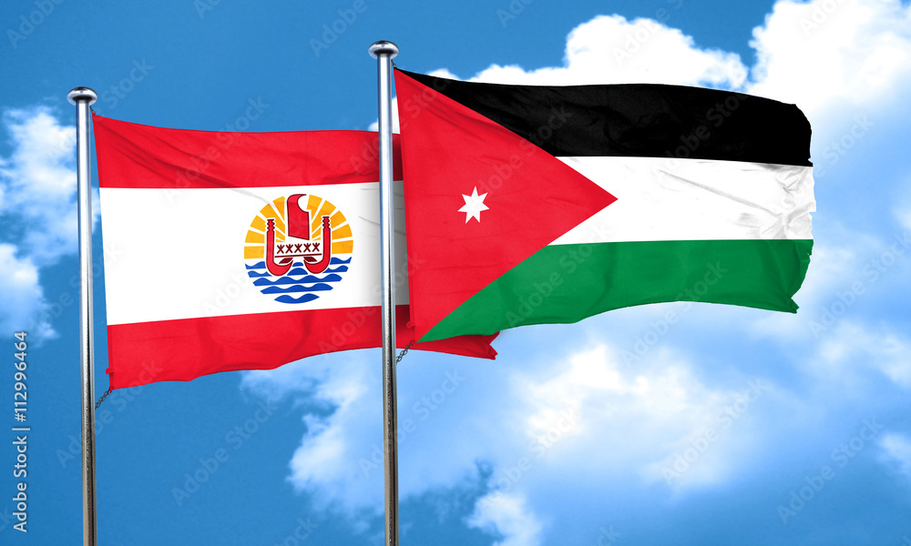french polynesia flag with Jordan flag, 3D rendering french polynesia flag with Jordan flag, 3D rendering