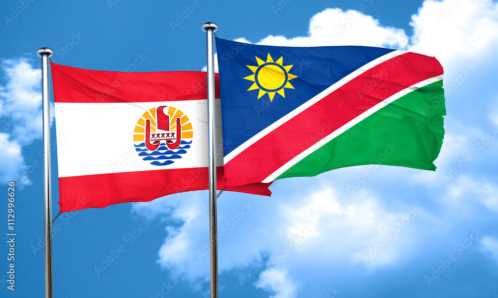 french polynesia flag with Namibia flag, 3D rendering french polynesia flag with Namibia flag, 3D rendering