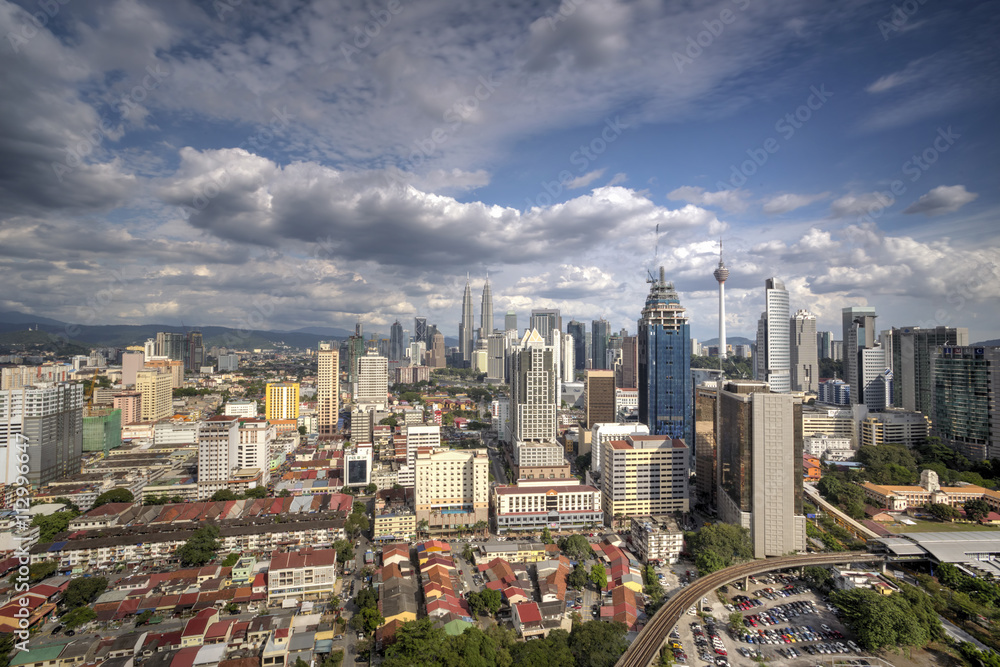 Dramatic scenery of the Kuala Lumpur city with storm coming