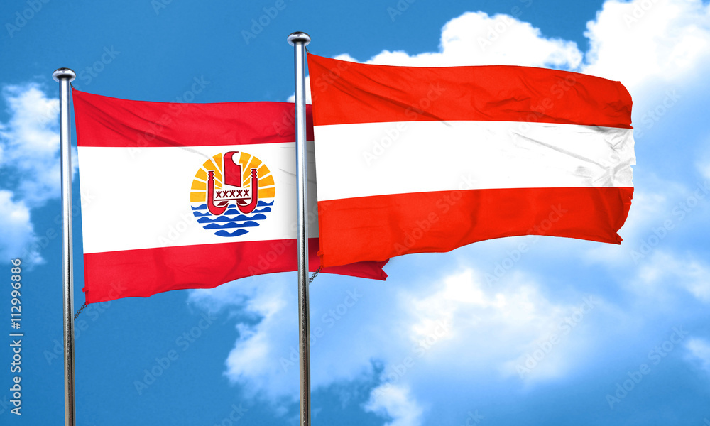 french polynesia flag with Austria flag, 3D rendering french polynesia flag with Austria flag, 3D rendering
