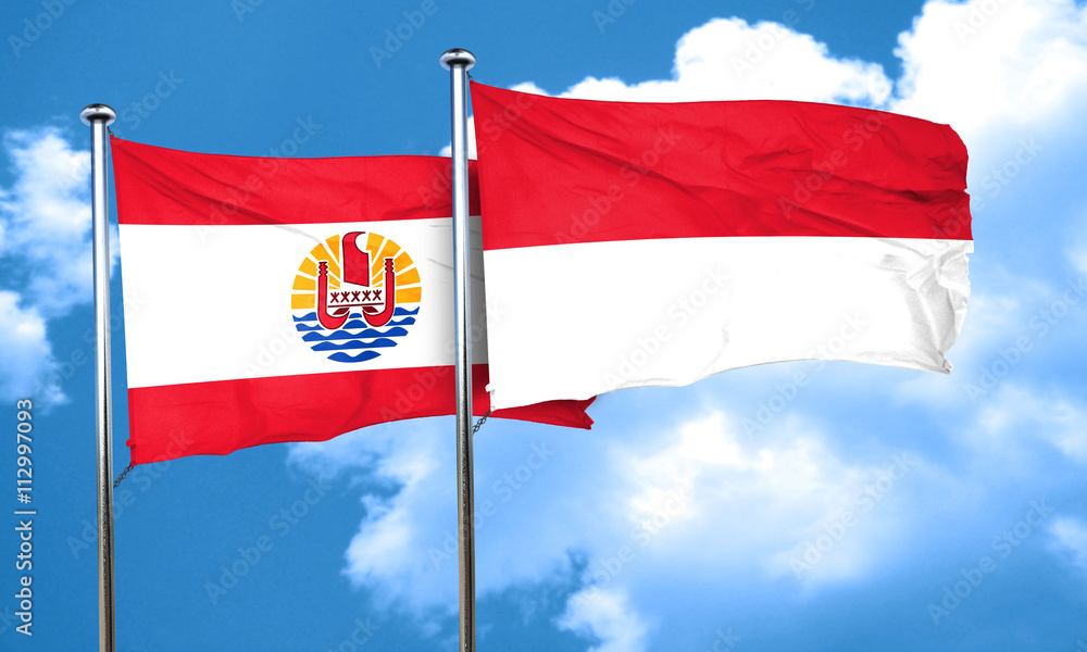 french polynesia flag with Indonesia flag, 3D rendering french polynesia flag with Indonesia flag, 3D rendering