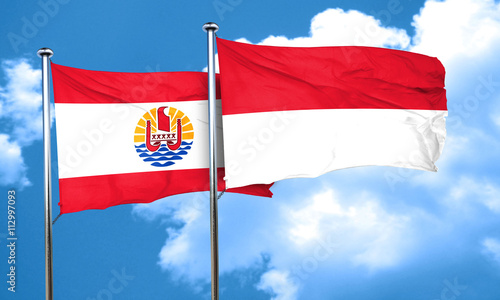 french polynesia flag with Indonesia flag, 3D rendering
