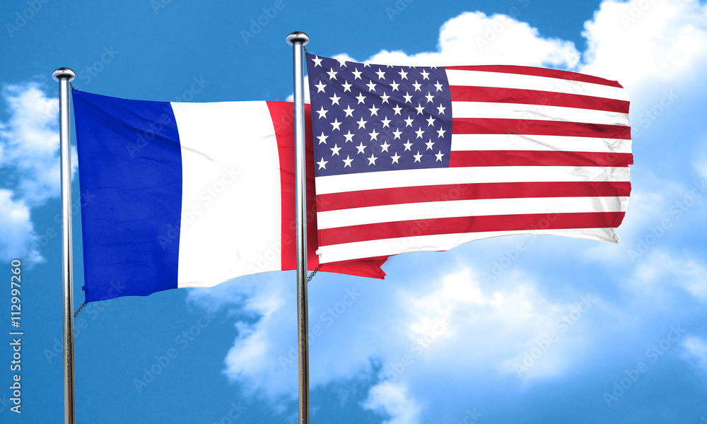 France flag with American flag, 3D rendering France flag with American flag, 3D rendering