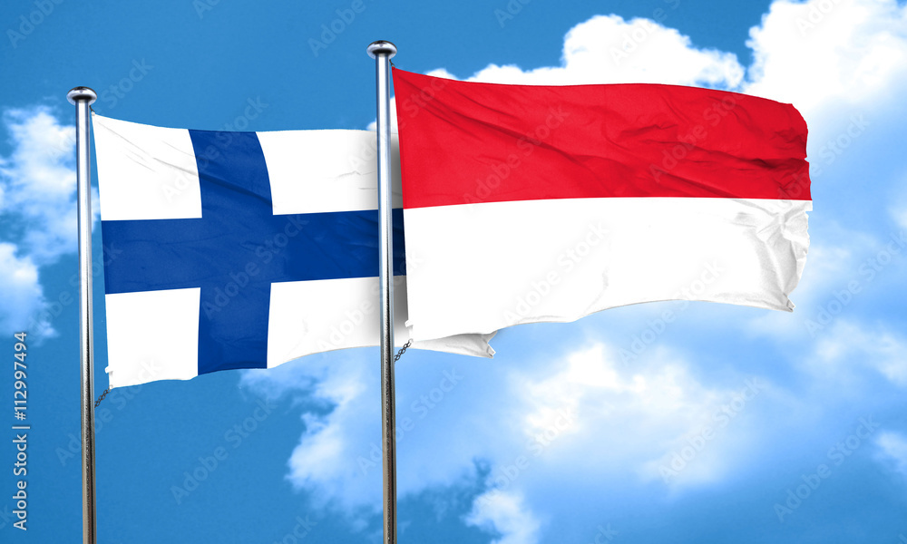 finland flag with Indonesia flag, 3D rendering finland flag with Indonesia flag, 3D rendering