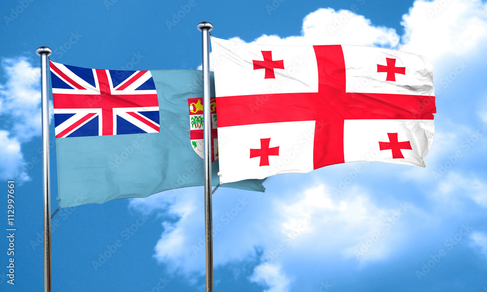 Fiji flag with Georgia flag, 3D rendering