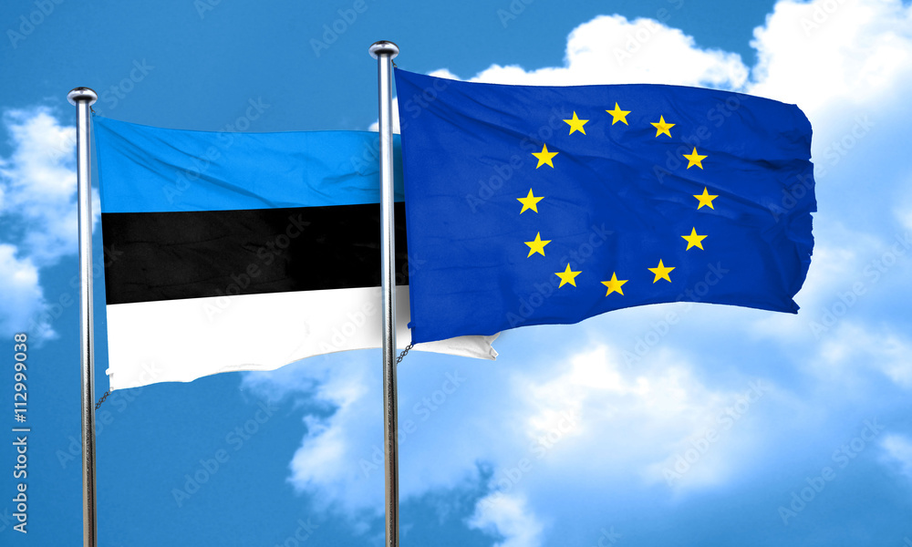 estonia flag with european union flag, 3D rendering estonia flag with european union flag, 3D rendering