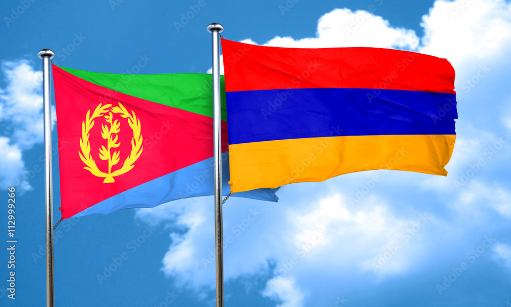 Eritrea flag with Armenia flag, 3D rendering Eritrea flag with Armenia flag, 3D rendering