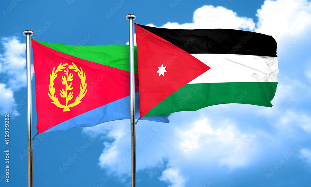 Eritrea flag with Jordan flag, 3D rendering Eritrea flag with Jordan flag, 3D rendering